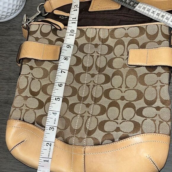 COACH 3574 Sufflette Cloth + Leather Shoulder Bag Crossbody Tan Jacquard - Picture 13 of 16